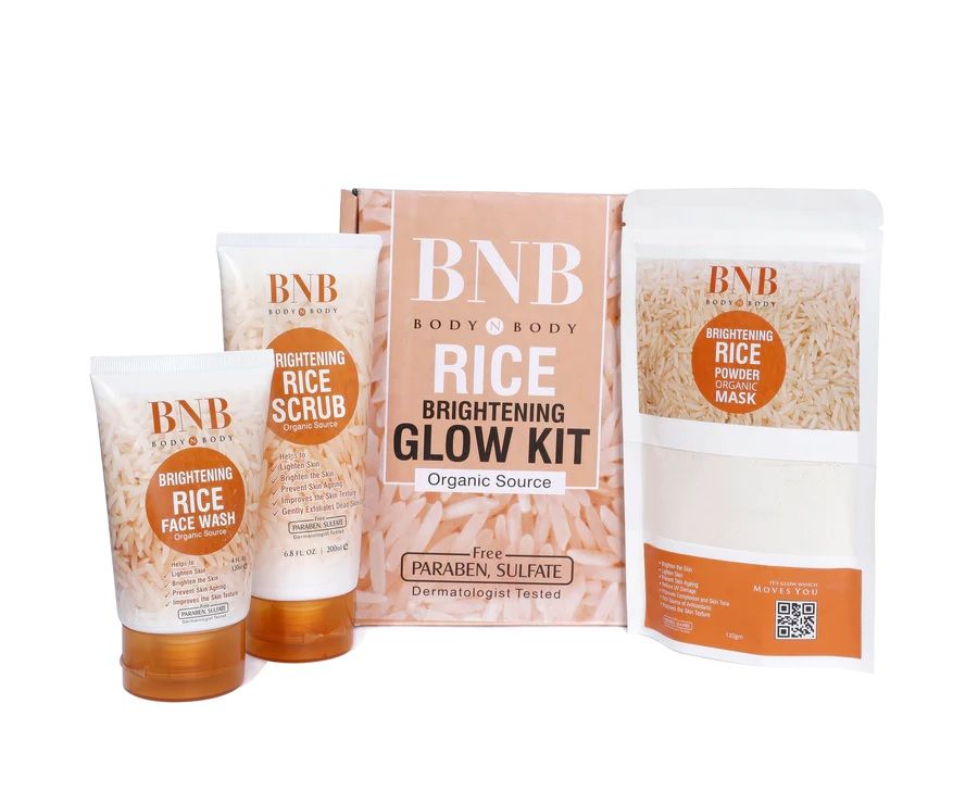 Pack of 3 BNB Rice Extract Bright & Glow Kit Golden Cap with Box